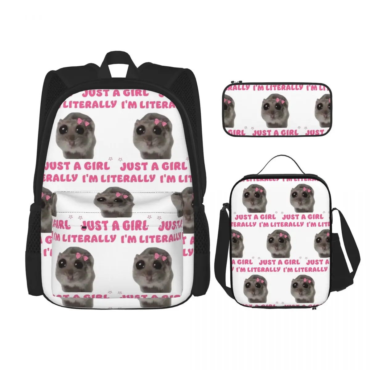 Sad Hamster Meme Backpacks Students Bookbag School Bags Rucksack Lunch Bag Pen Bag Three-Piece Set