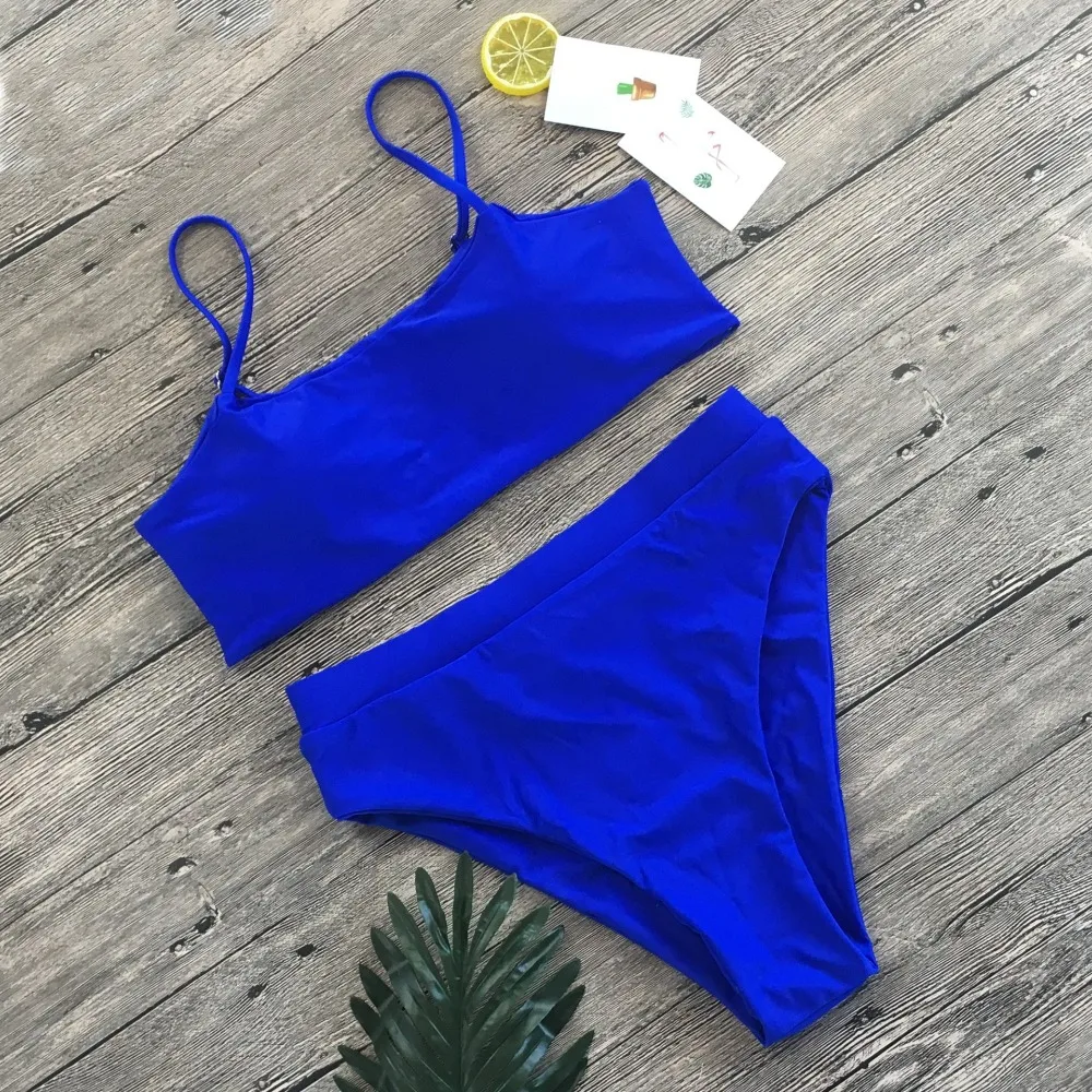 Conjunto de biquíni sem costas de cor sólida para mulheres e meninas, Sexy Split Swimwear, maiô de praia, novo 2024