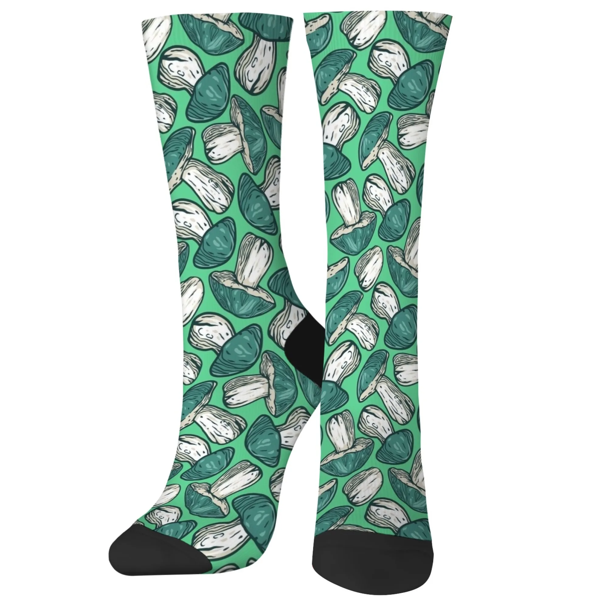 旅行に最適な牧歌的なソックス 滑り止めグリーンの色合い、キノコの模様、田舎旅行、ハイキング、自然散歩に最適な柔らかい生地
