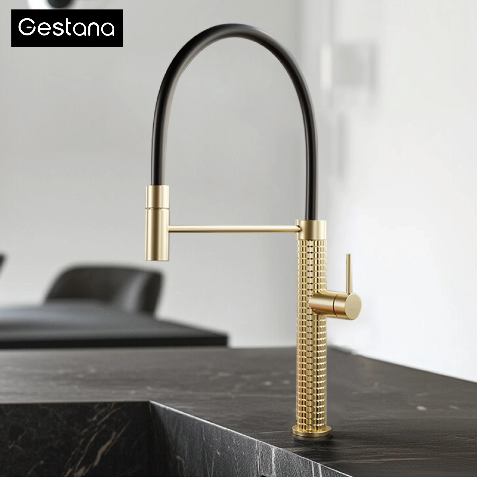 

Luxury Brass Brushed Gold Kitchen Faucet Modern One Handle Ceramic Cartridge Hot/Cold Water Pull Out Spray 360 Swivel Sink Tap