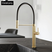 Luxury Brass Brushed Gold Kitchen Faucet Modern One Handle Ceramic Cartridge Hot/Cold Water Pull Out Spray 360 Swivel Sink Tap