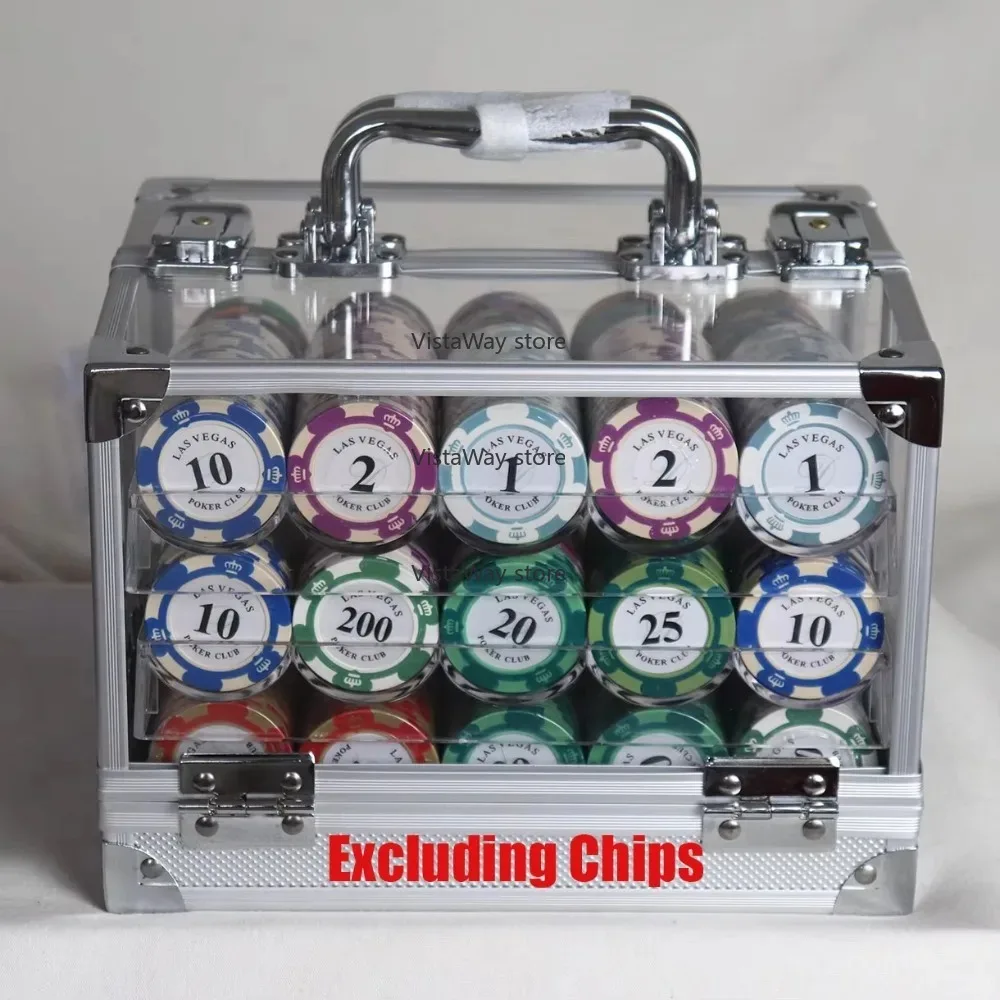 Empty Transparent Silver Aluminum Double Open 600pcs 600 Portable Suitcase Storage Box Acrylic Poker Chip Case Set With 6 Trays