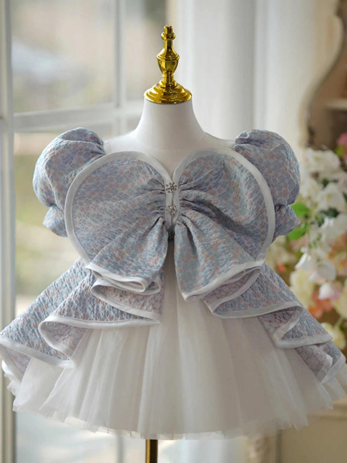 

luxury Girls Princess printing Children Big Bow tutu Wedding Gown Retro Palace Kids Dresses baby infant Birthday Party Dress