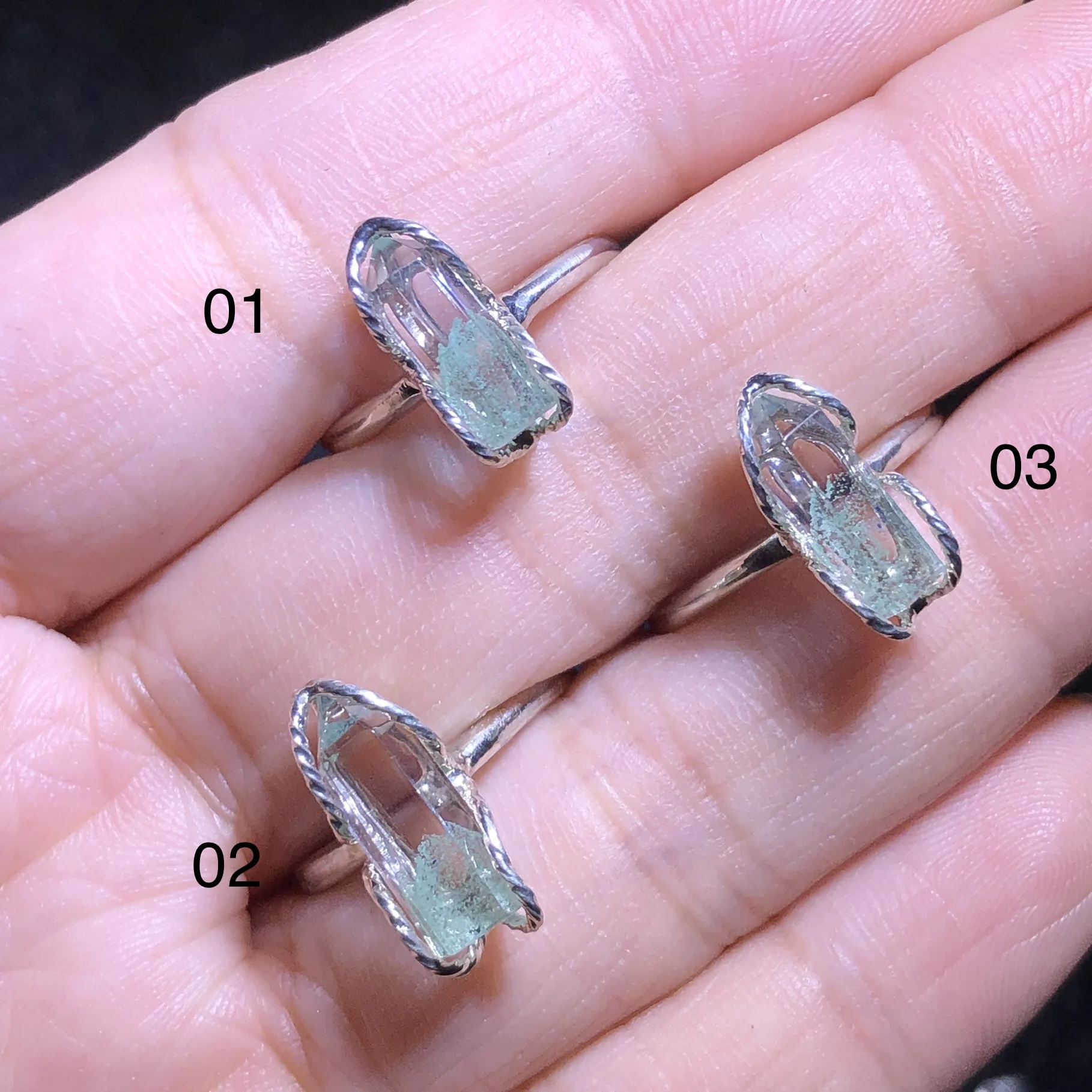 1 Pc Fengbaowu Natural Stone Green Phantom Crystal Lodolite Hexagram Ring 925 Sterling Silver Jewelry Gift For Women Men