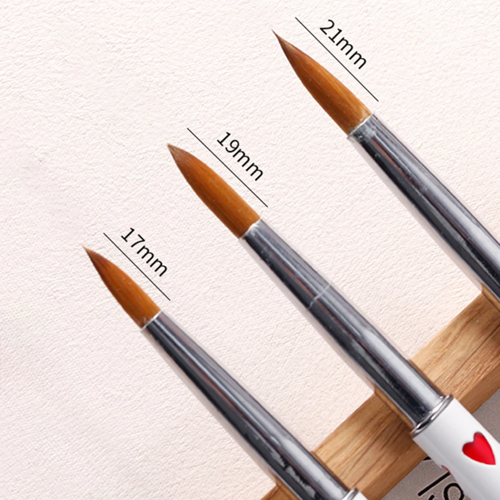 White Heart Nail Acrylic Pen Brush 17/19/21mm Acrylic Application Brushes Nail Powder Extension Carving DIY Manicure Supplies