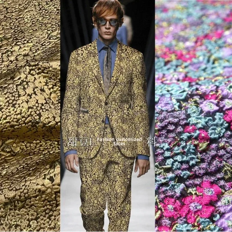 

Metal Wire Brocade Jacquard Fabric European American Yarn-dyed Suit Coat Dress Clothing Brand Fashion Design Sew Wholesale Cloth