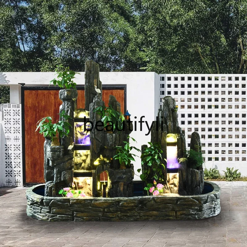 

Big rockery fountain, courtyard garden fish pond waterfall landscaping, living room ornament07