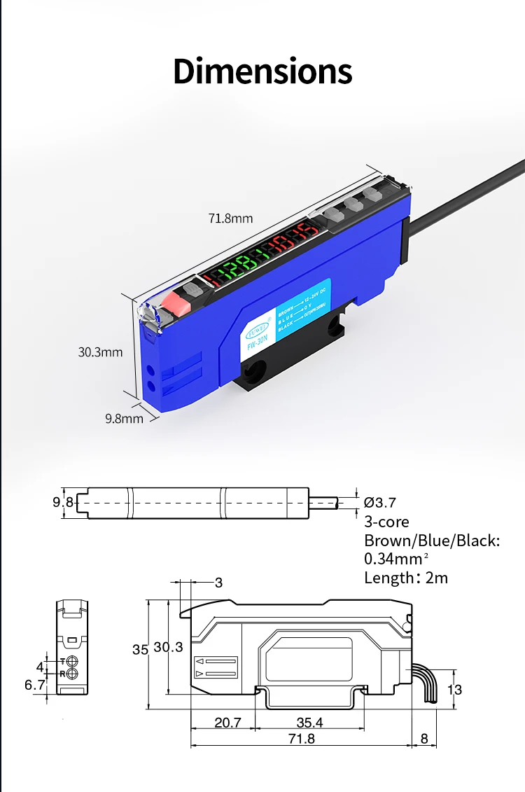 FW-30N M3 M4 M6 Dual Digital Display Fiber Optic Verstärker Glasfaserkabel Glasfasersensor Verpackung Gitter Automatisierung – Detail 12