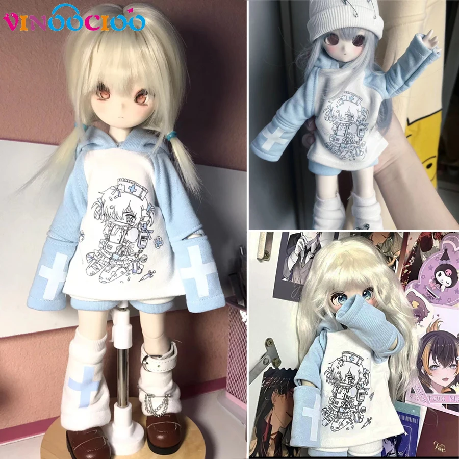 1/4 1/6 BJD Doll Clothes Outfit Choker Hoodie Pant Legwear 5Point Super Nice BJD Doll Clothes Set Accessories