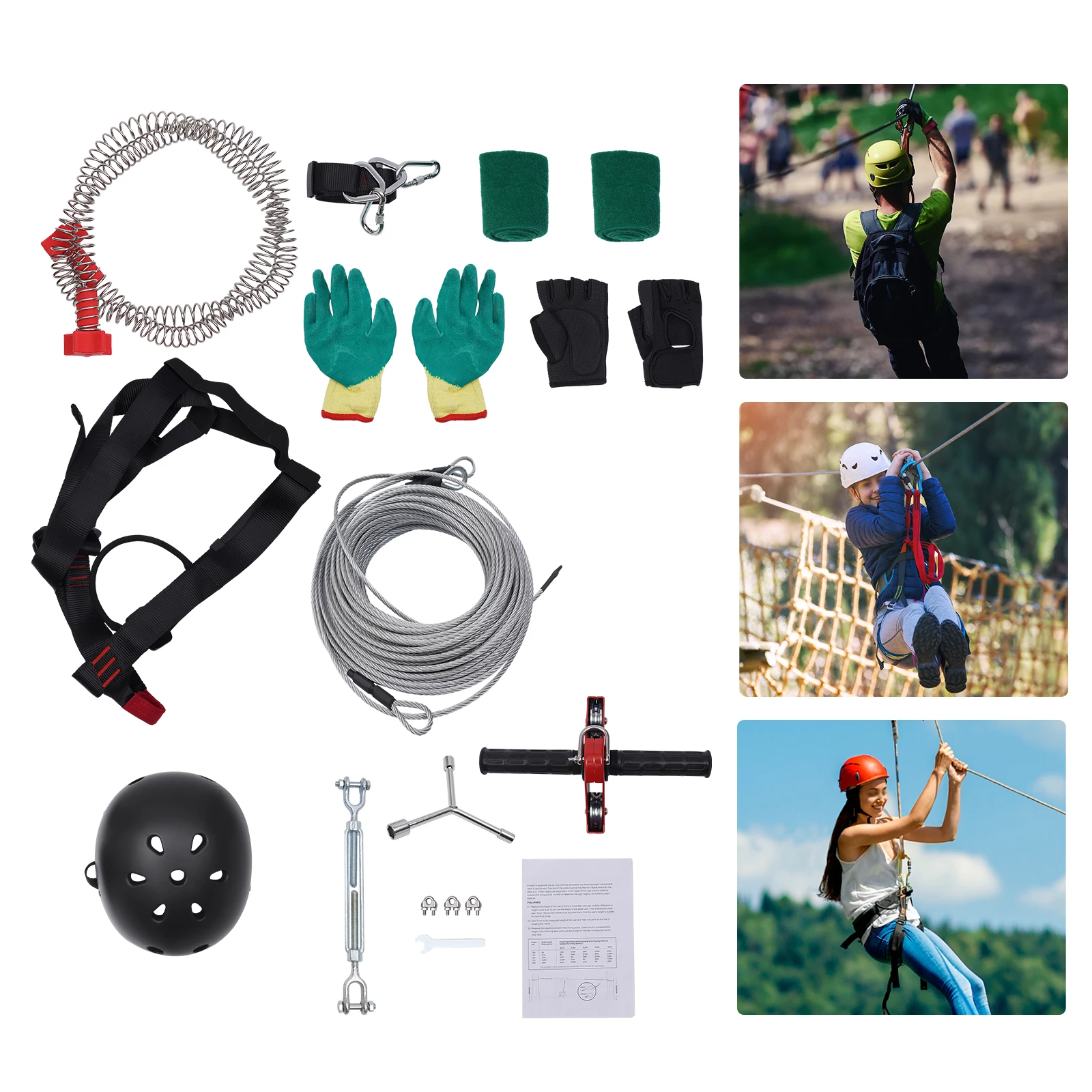 

120FT Zipline Kit with Stainless Steel Spring Brake for Children over 3 years of age