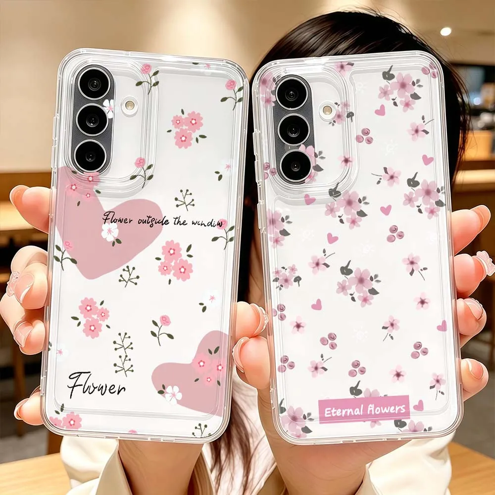 Pink Flower Petal Phone Case For Samsung Galaxy A71 A57 A56 A55 A54 A53 A51 A17 A16 A07 A06 A05 Transparent Cover