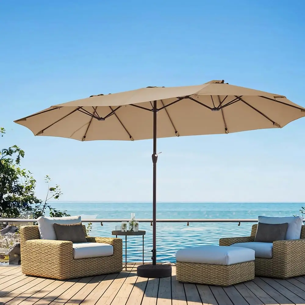 

15Ft Patio Umbrella Large Outdoor Umbrella Extra Double-Sided Market Umbrella With Crank Handle For Garden, Deck, Backyard And
