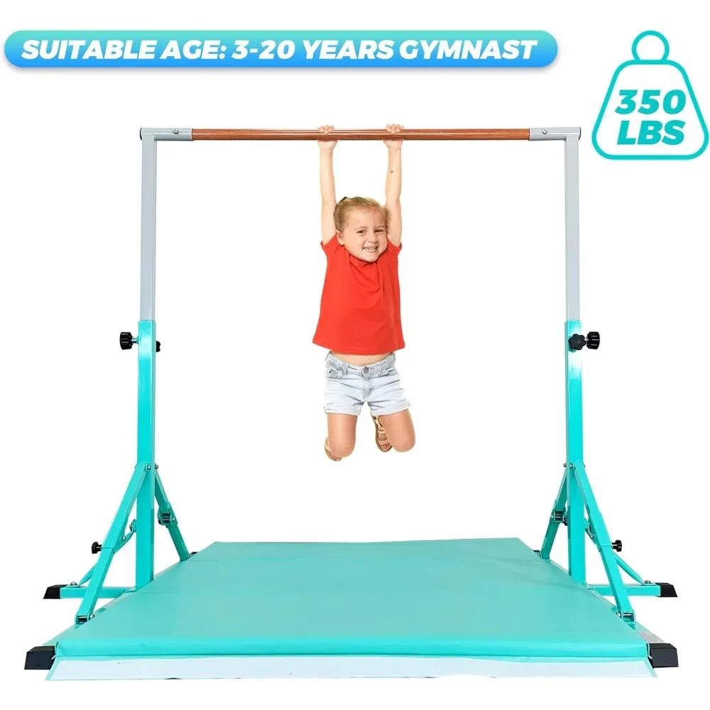 Gymnastic pole for children and teens ages 3-25, 5ft/6ft underbody length, 5ft/6ft height, gymnast horizontal bar,Cyan