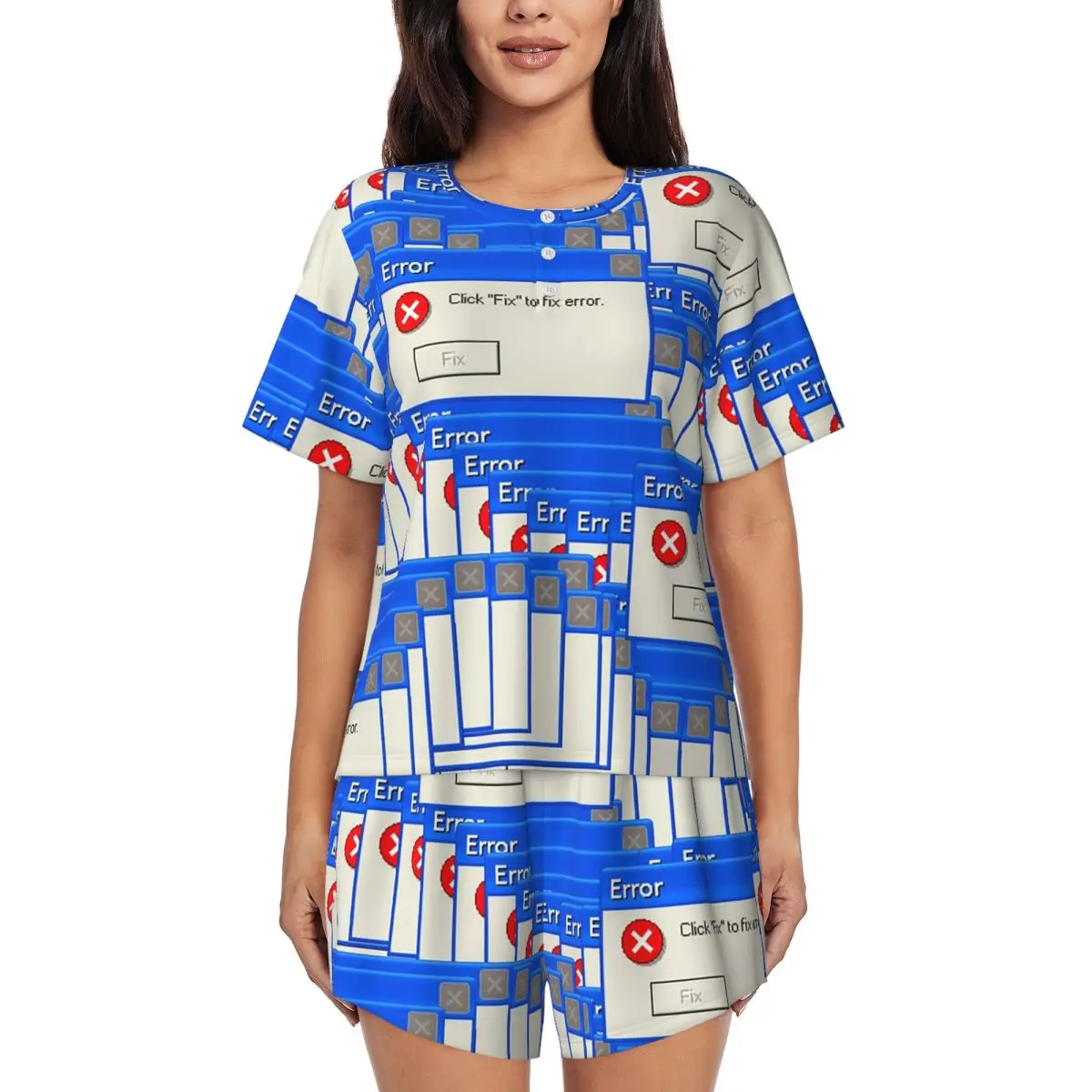 

Windows Xp Error Tiled Round Neck Short Sleeves Nightdress for Sleeping Sleepshirts Women Loose Pajama Set Short Pants