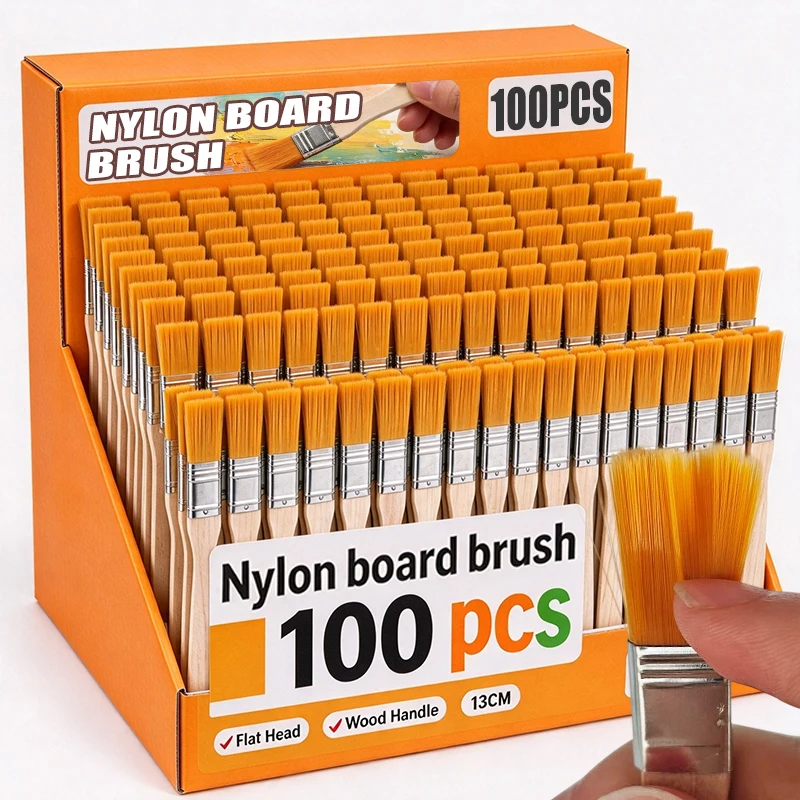 10-100PCS Paint Brushes Set Nylon Soft Bristle Wooden Handle Brushes for Watercolor Oil Painting Drawing Dusting Cleaning Tools