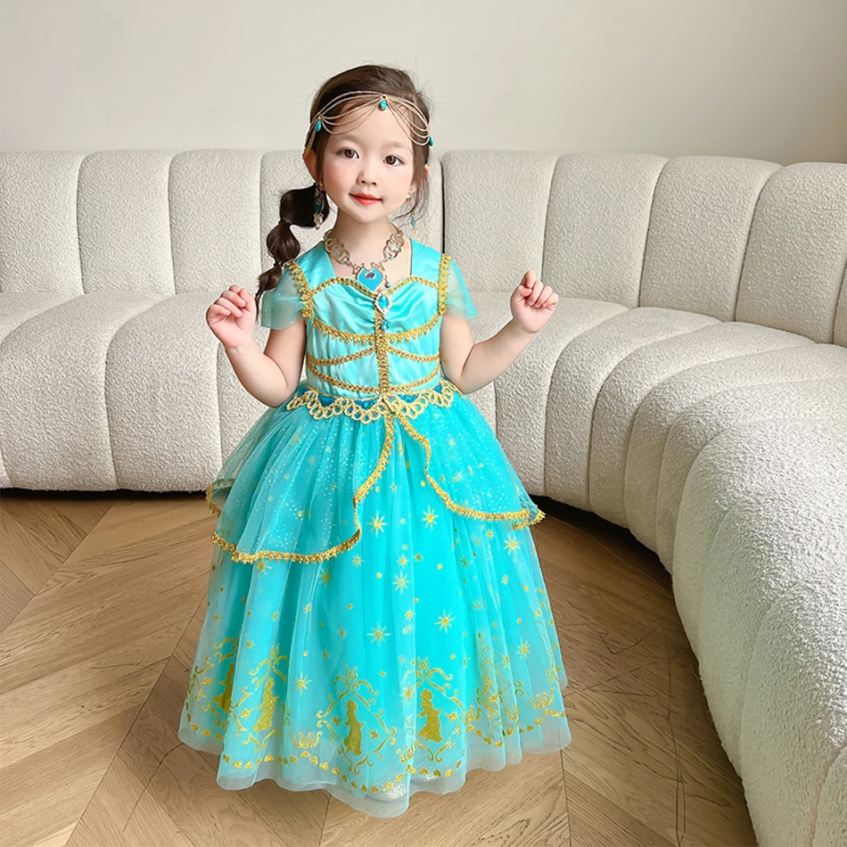 Jasmine Dress Princess for Baby Girl Birthday Party Carnival Cosplay Aladdin Magic Lamp Kids Gown Prom Costume Clothing 2-10T
