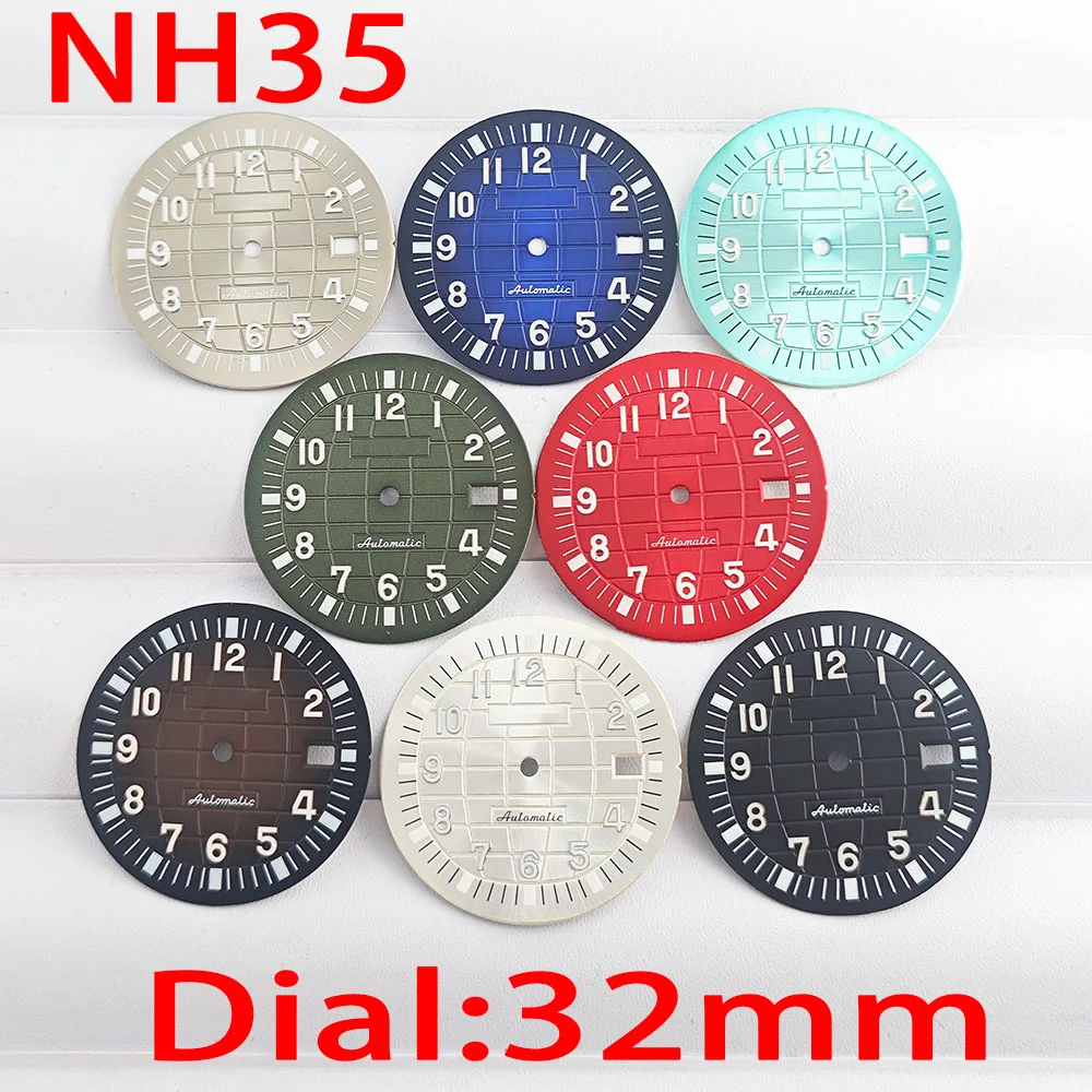 

NH35 Dial Men's watch 32mm green luminous dial for NH35 NH36 automatic mechanical movement watch pointer case accessories