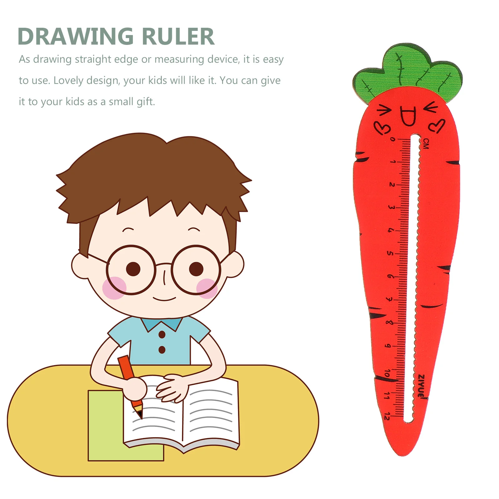 

3Pcs Wooden Carrot Shape Ruler Smooth Lines Clear Numbers for Classroom Factory Workshop Study Gift Idea Kids Stationery Set