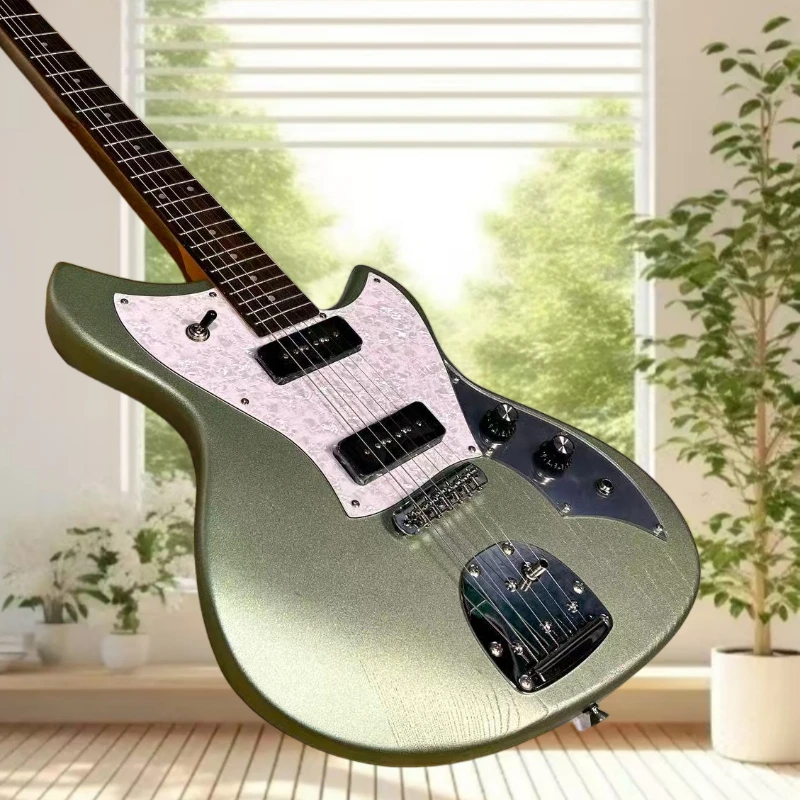 Light Green Bass Electric Guitar Pearl Horseshoe Pickup 6-strang HH Double Coil Pickup Chrome Alloy Parts Free Delivery