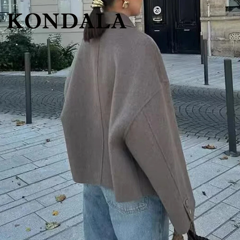 KONDALA Chic Streetwear mode 2025 automne femmes veste Vintage simple boutonnage poche manteau ample décontracté élégant femme vêtements d'extérieur