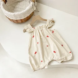 Summer Newborn Infant Baby Girls Romper Cotton Embroidery Flower Sleeveless Romper Kids One Piece Fashion Baby Clothing