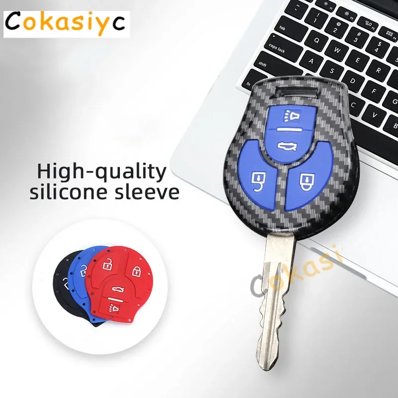 Carbon Fiber ABS Remote Car Key Case Silicone Full Cover For Nissan Juke March Qashqai Sunny Sylphy Tiida X-Trail