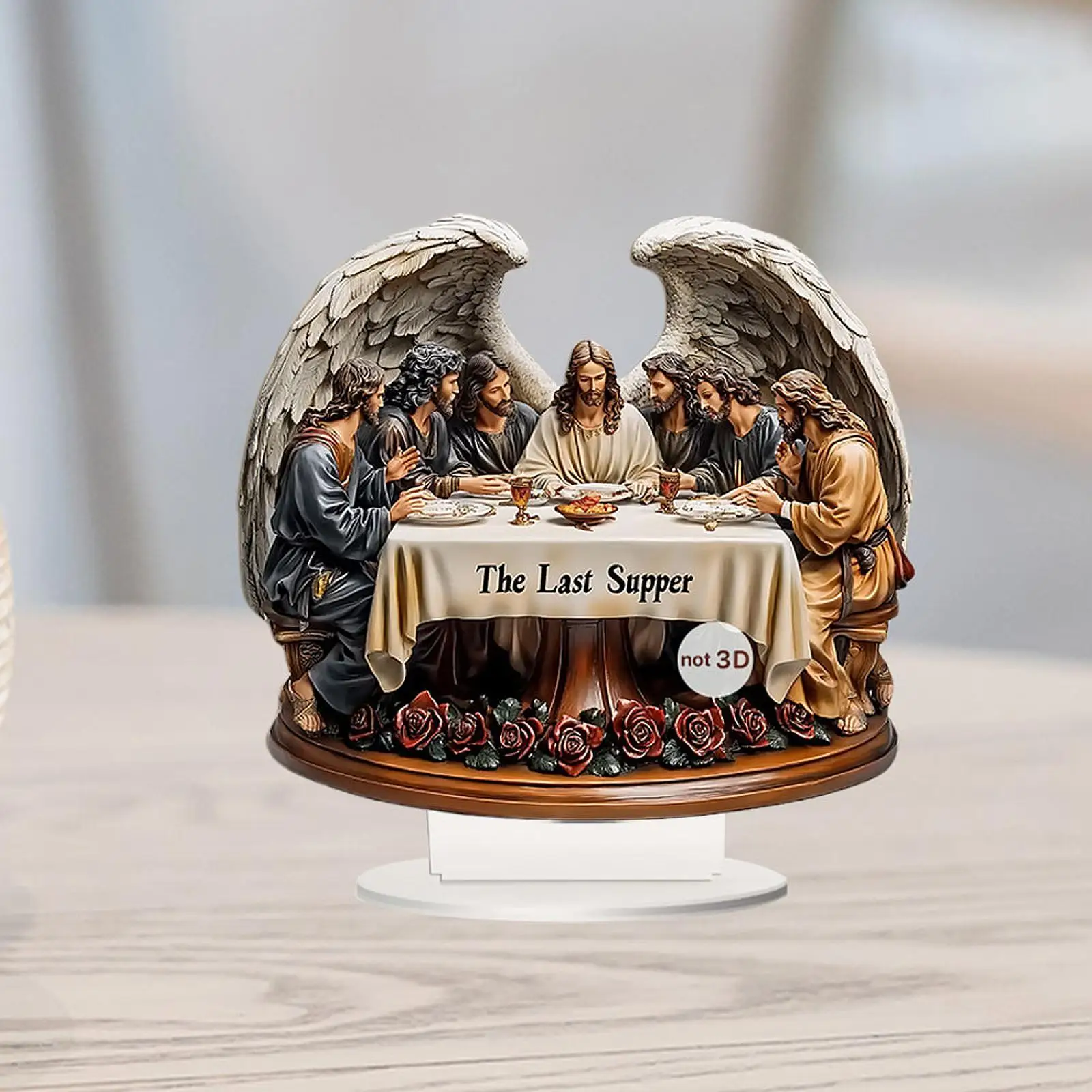 2D Dining Table Scene Statue Acrylic Sculpture with Base Art Craft Desktop Ornament Supper Figure Figurine for Bedroom Study