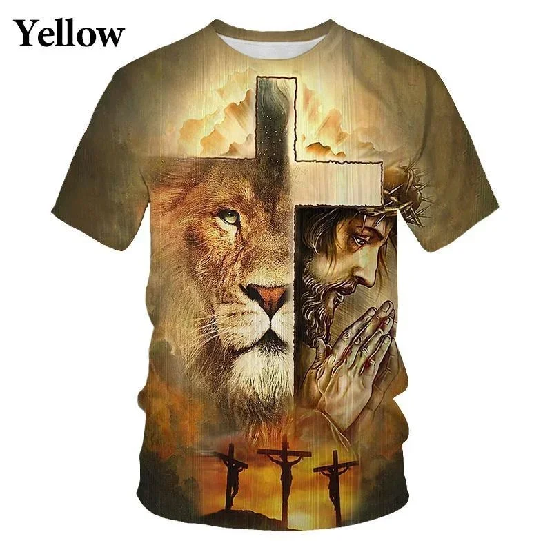 

Estate New Cross Lion Pattern Stampa 3D Moda Uomo - Donna T-shirt Cristiana Abbigliamento Extra-large Transparent Mural