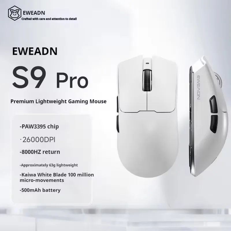 EWEADN S9 Pro Ultra V2 Leichte Kabellose Gaming-Maus Tri-Mode Tri-Modell Maus 2,4G USB-CBT 8K Polling 26K DPI PAW3395 Mäuse 9
