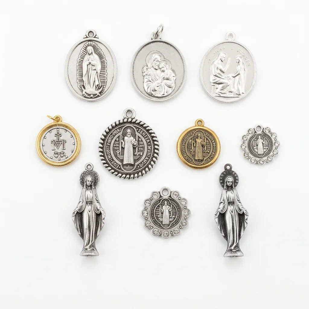 5Pcs Catholic Miraculous Medal 1830 Charms St Benedict Guadalupe Virgin Mary Pendants for DIY Rosary Jewelry