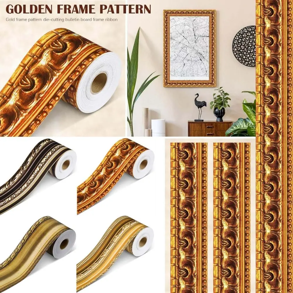 Nueva pegatina decorativa de borde autoadhesivo, pegatinas de borde de póster DIY doradas, marco de fotos Vintage, decoración de fiesta