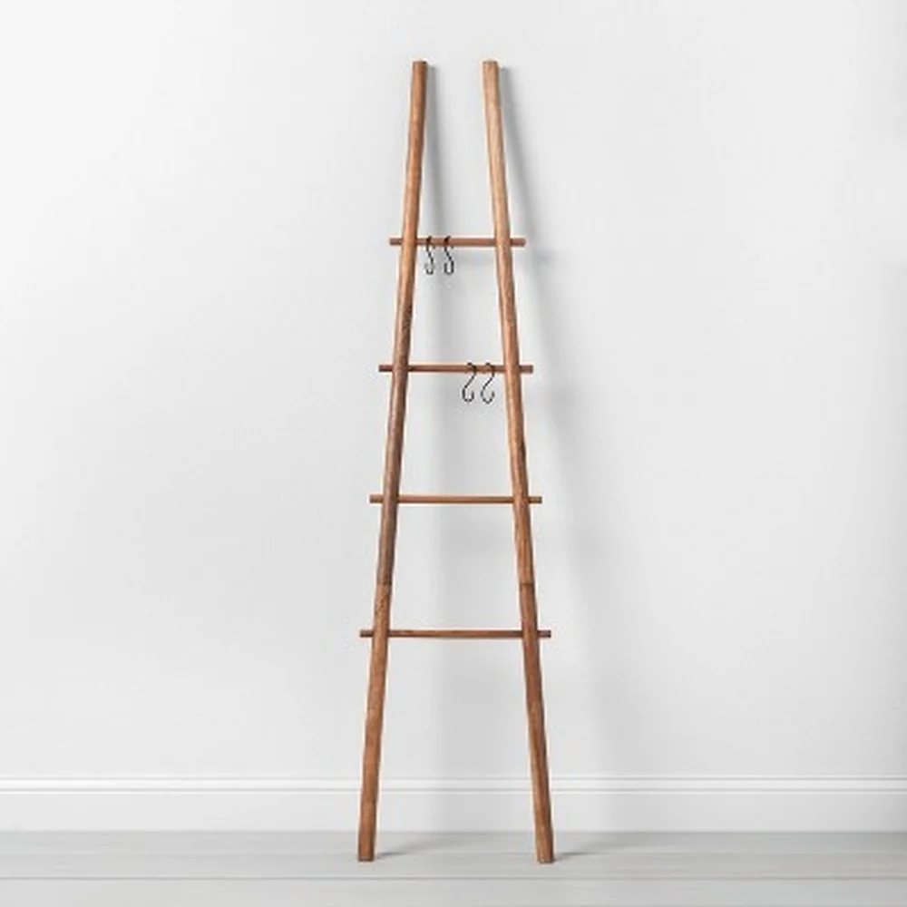 Decorative Apple Picking Ladder Rustic Wood 6ft Towel Rack 4 Rungs Hooks No Assembly Required Home Decor Storage Solution