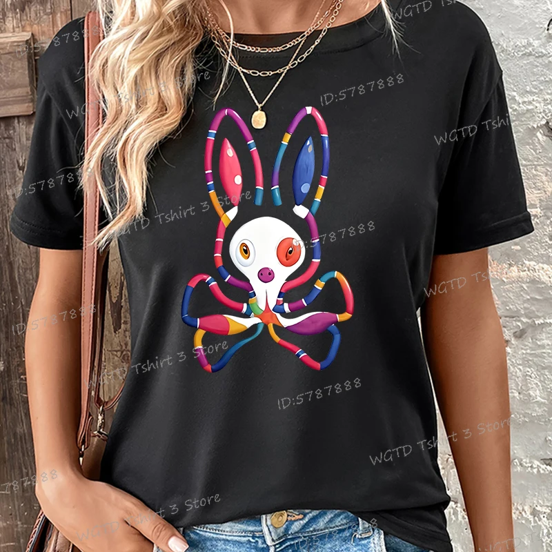 Womens Easter T-shirt Colored Rabbits and Skeletons Graphic Tee Easter Bunny Matching Shirt Funny Skull Rabbit Cute Gift Tshirt