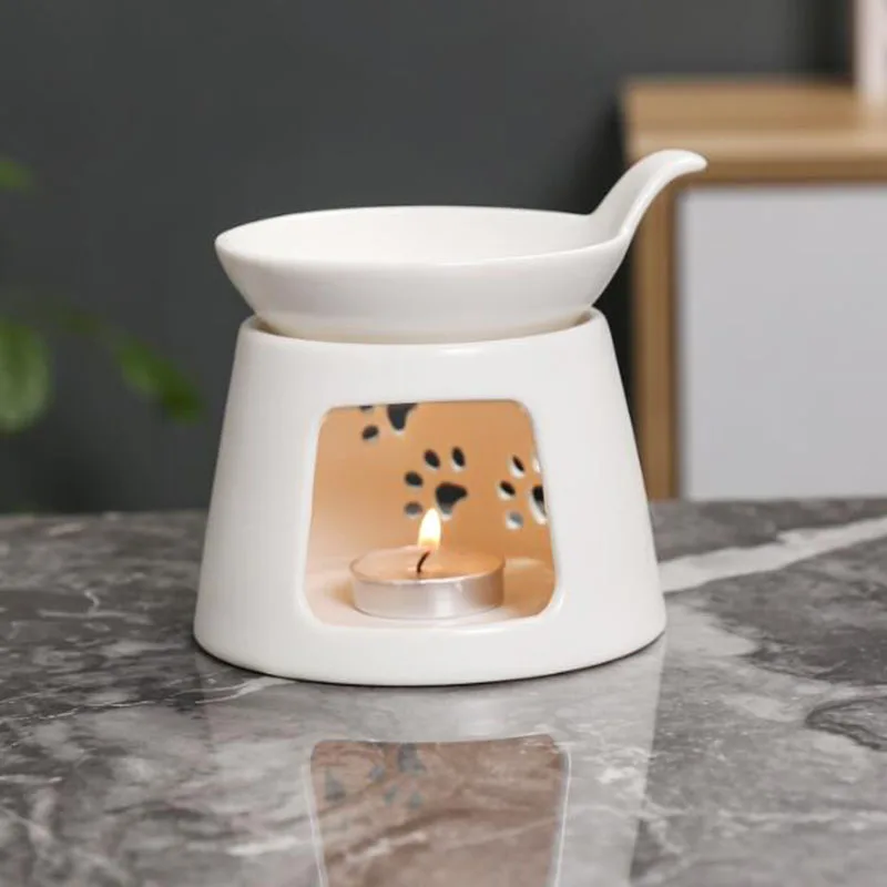 Porcelain Cute Hollow Animal Footprint Pattern Essential Oil Furnance Aromatherapy Burner Candle Holder Household Fragrance Item