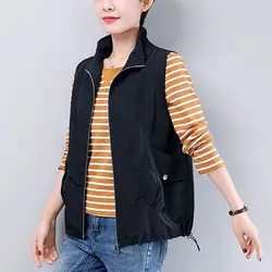 Spring Summer New Plus Size Sleeveless Zipper Office Vests Solid Loose Pockets Casual Tops Tees Vintage Fashion Women Clothing