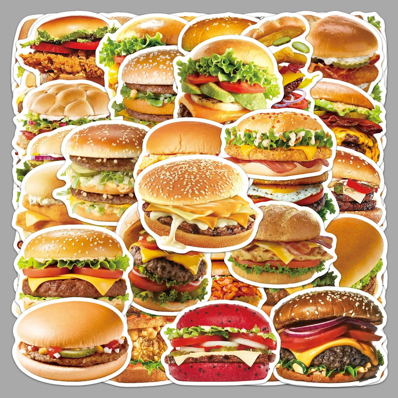 

10/30/50PCS Cartoon Hamburger Graffiti Stickers Creative Decoration Mobile Phone Case Water Cup Notebook Waterproof Stickers Toy