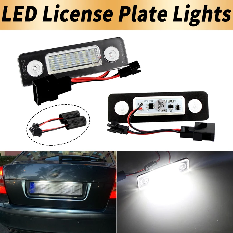 2PCS LED License Plate Lights Canbus For Skoda Octavia 1Z 2004-2013 & Roomster 5J 2006-2015 Number Plate Lamps Car Accessories