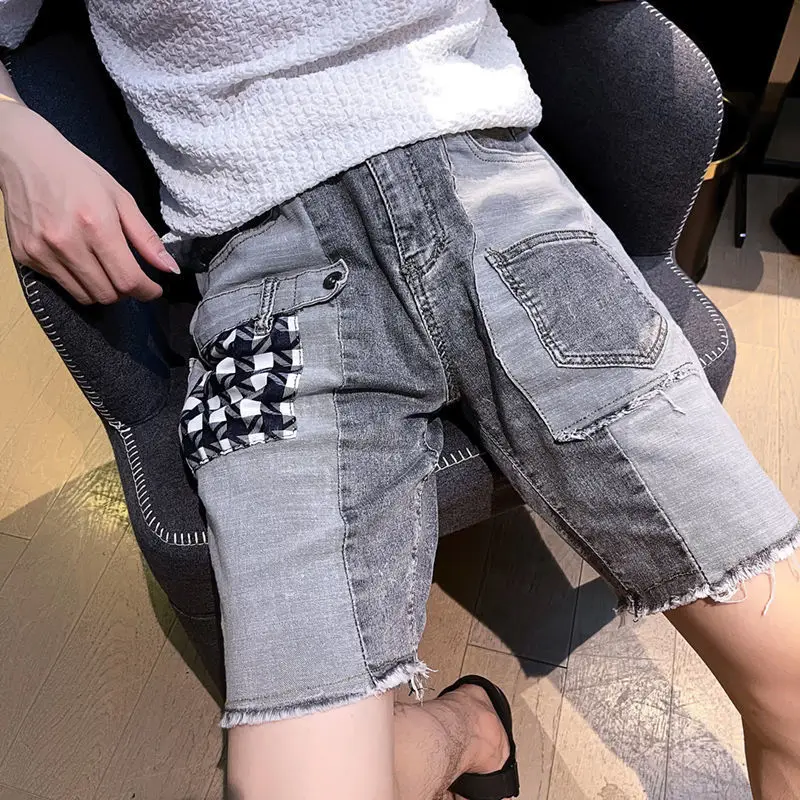 2024 Summer Men\'s Clothing Denim Shorts Striped Pants Leisure Time Easy Button Mid Waist Zipper Fashion Trend All-match Shorts