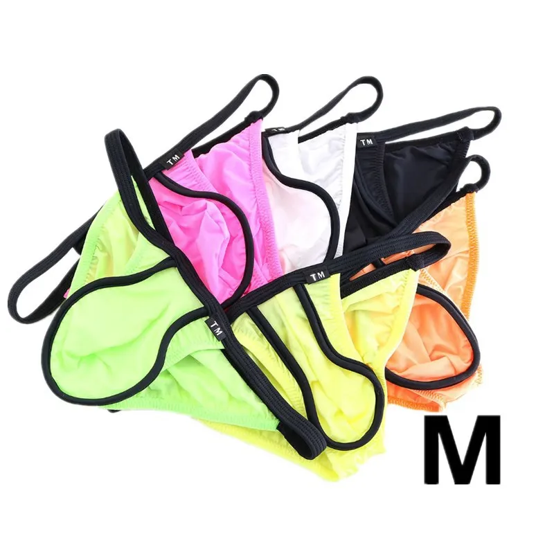 Men's U Ring Contrast Trim Ice Silk Bikini Briefs Low Waist Elastic Sexy Male Sexy Panties Gays Erotic U Convex Pouch Underpants