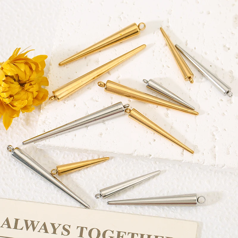 5-10pcs Stainless Steel Cone Bullet Charms Spike Beads Pendants for Earring Necklace Findings Handmade Charm Craft Accessories