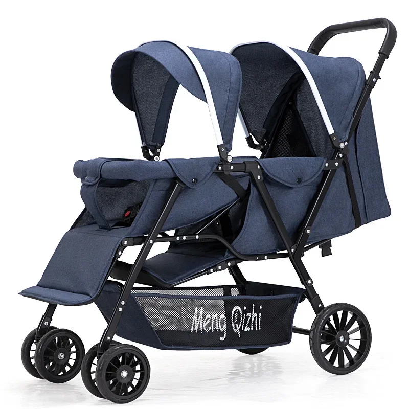 High Landscape Stroller Lightweight Folding Newborn Travel Stroller Can Sit and Lie Down Scooter Four-wheeled Twin Baby Stroller