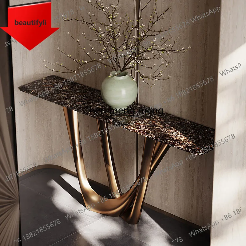 

2026 new Italian light luxury natural marble high-end designer entrance table minimalist a48