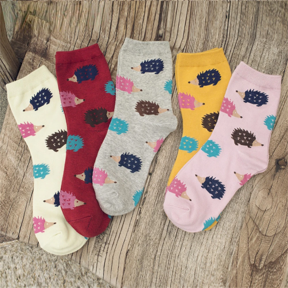 

New Women's Daily Japanese Korean Funny Cartoon Hedgehog Happy Animal Soft Cotton Socks Cute Pets Gift Sokken Dropship носки