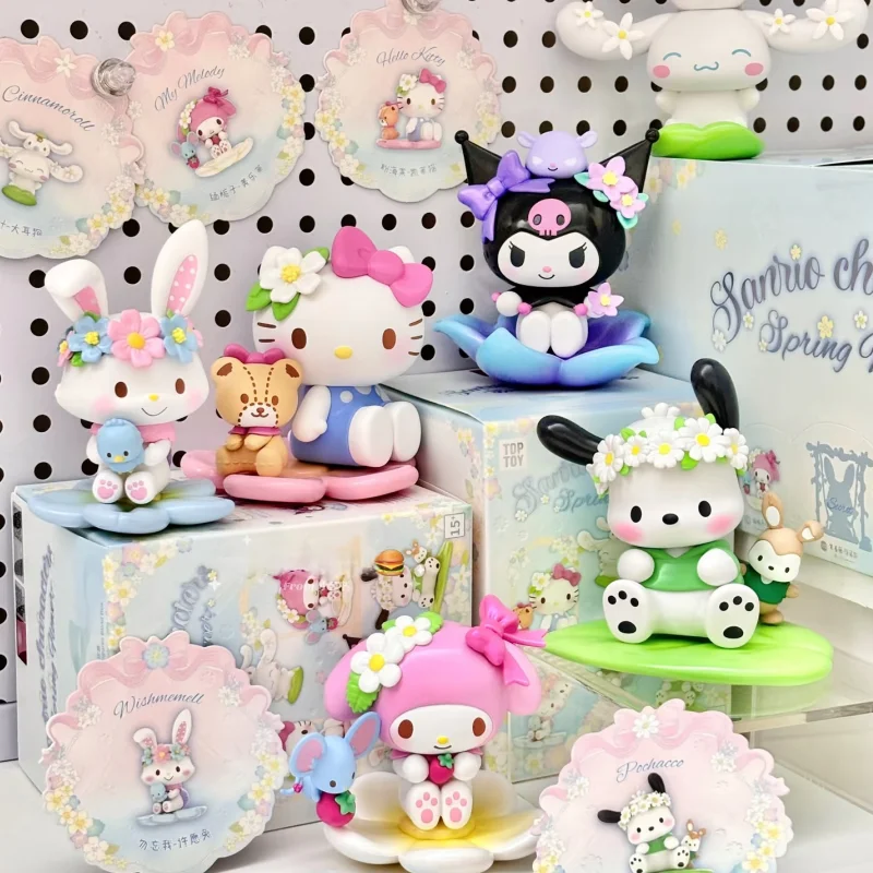 

New Hellokitty Kuromi Spring Flower Serie Blind Box Cute Anime Figure Model Toy Desktop Decoration Girl's Birthday Surprise Gift