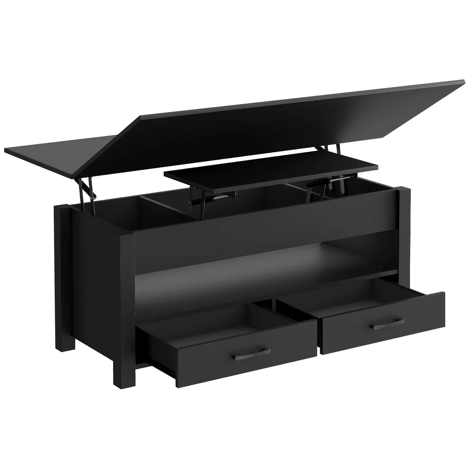 40 Inch Lift Top Coffee Table with Split Swivel Design, 2 Drawers & Hidden Storage, Adjustable Height Convertible Center Table for Living Room