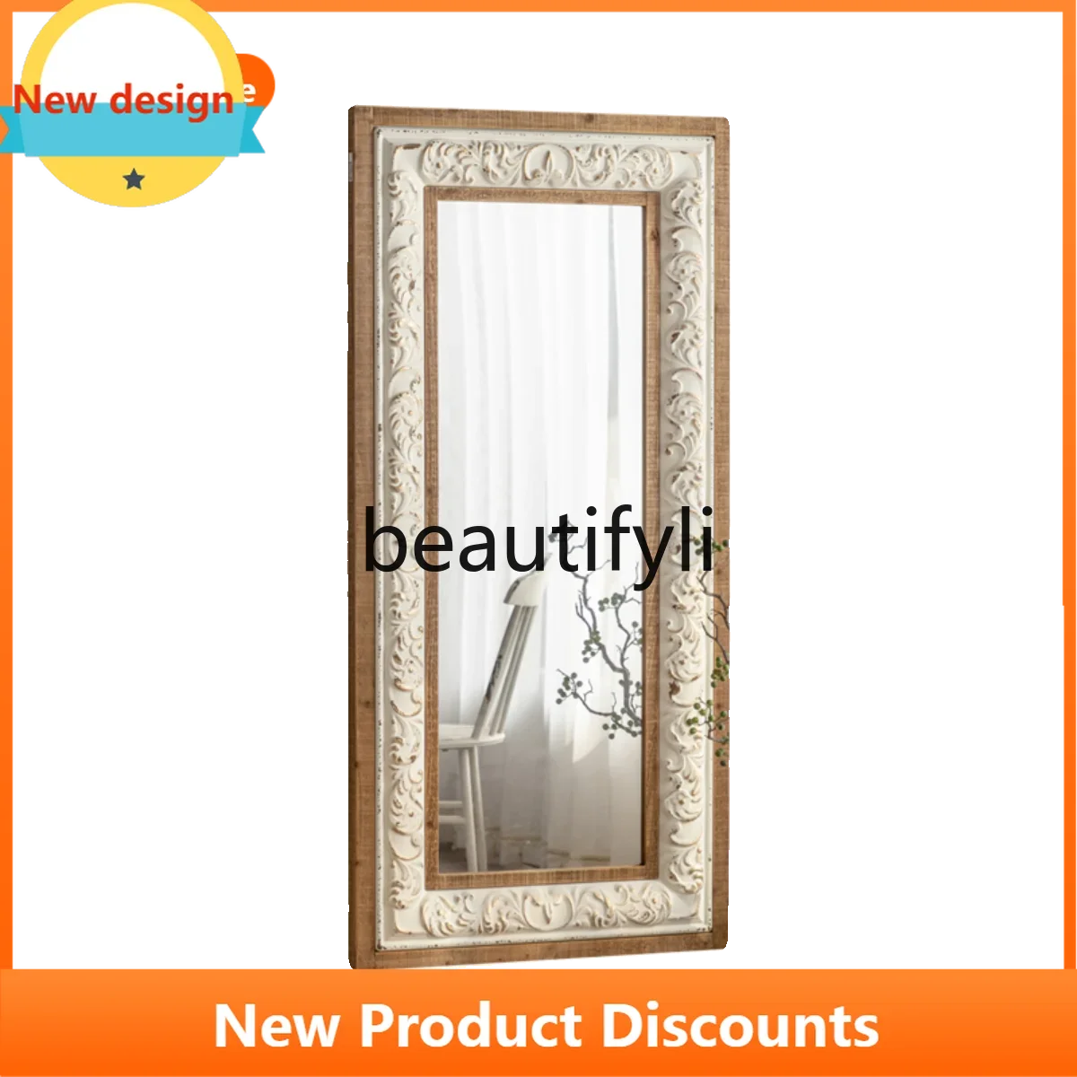 

LL A139 European and French Style Carved Vintage Living Room Bedroom Entrance Dressing Mirror Floor-standing and Wall-mountable