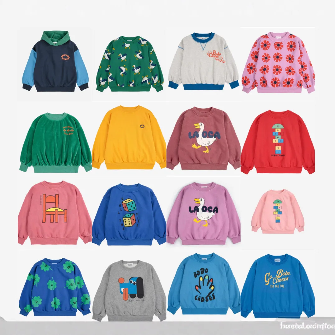 

Children's European And American Style Cartoon Cute Round Neck Hoodie 2025 Autumn New Style BC Thin Velvet Printed Hoodie