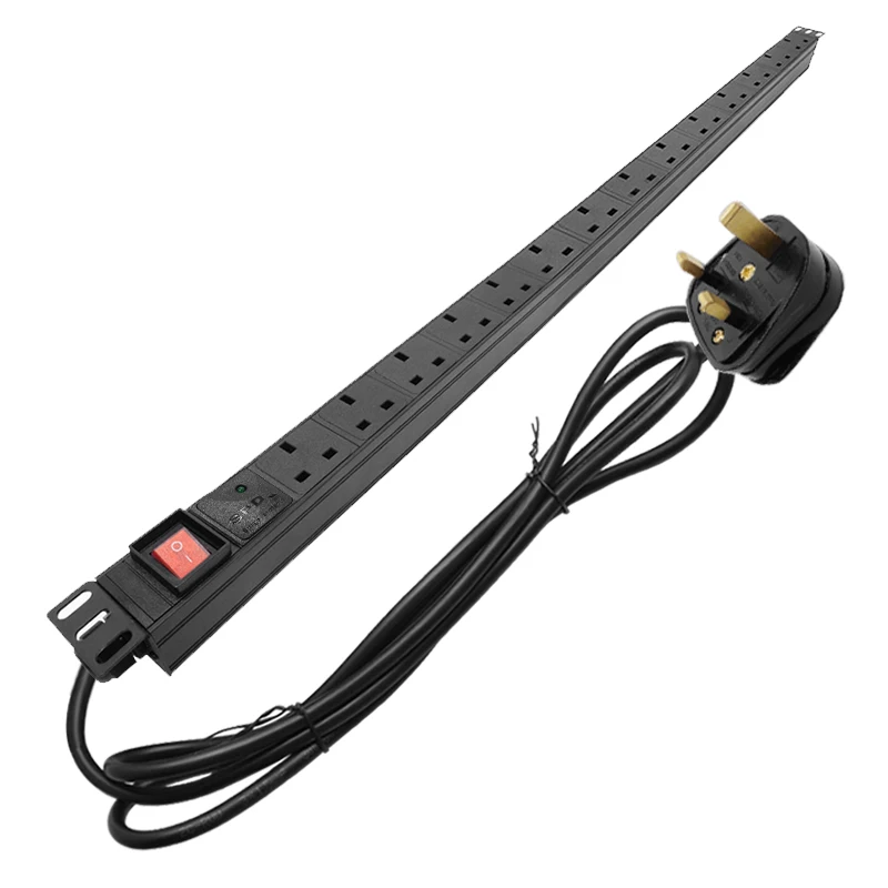 

13A UK Plug 14AC Socket Network Rack PDU Power Strip Surge Protection ON/OFF 2Meters Cable