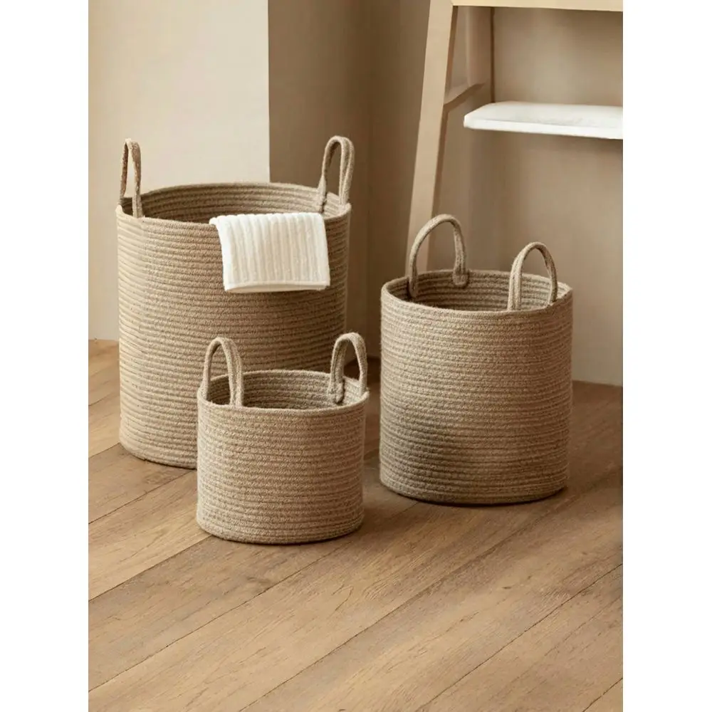 1pc Handwoven Laundry Basket With Handle, Foldable, Round Storage Bin, Large Capacity, Suitable For Storing Clothes, Blankets, Toys, Home Decor, Applicable For Laundry Room, Bathroom, Bedroom, Living Room, Hallway And Other Places