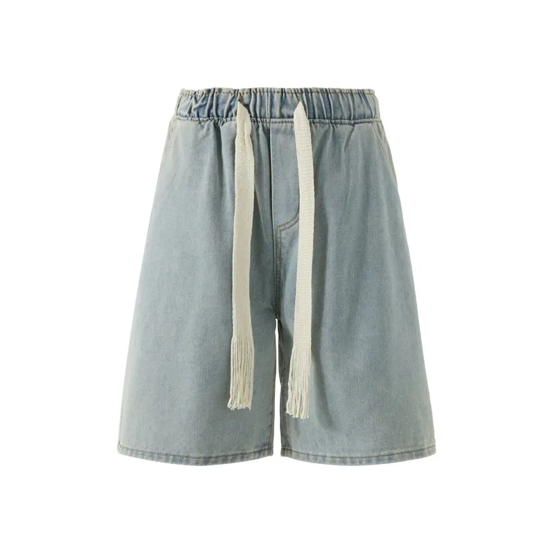 

Джинсовые брюки с эластичной резинкой на талии. Мужские и женские джинсовые шорты с эластичными шнурками и карманами. Повседневные летние пляжные шорты. Новинка 2023 года.